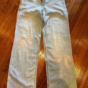 Abercrombie Kids Light Blue Jeans with Pink Bow Details - size 11/12 long